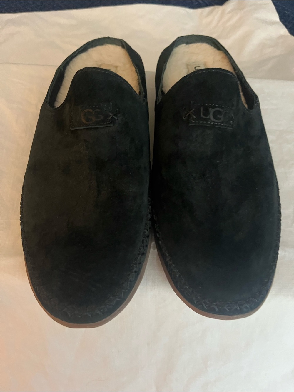 UGG Women’s Tamara Black Suede Shearling-Lined Slip-On Slippers